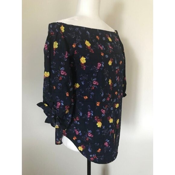ARITIZIA BABATON Malik Blouse Off the Shoulder Top Size XXS Indigo Blue Floral - Picture 3 of 9